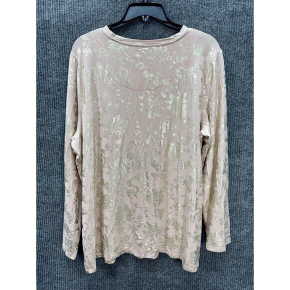 Chicos Touch Of Cool Foiled Top Womens 4/XXL Pink Gold Metallic Long Sleeve Tee - Picture 3 of 10
